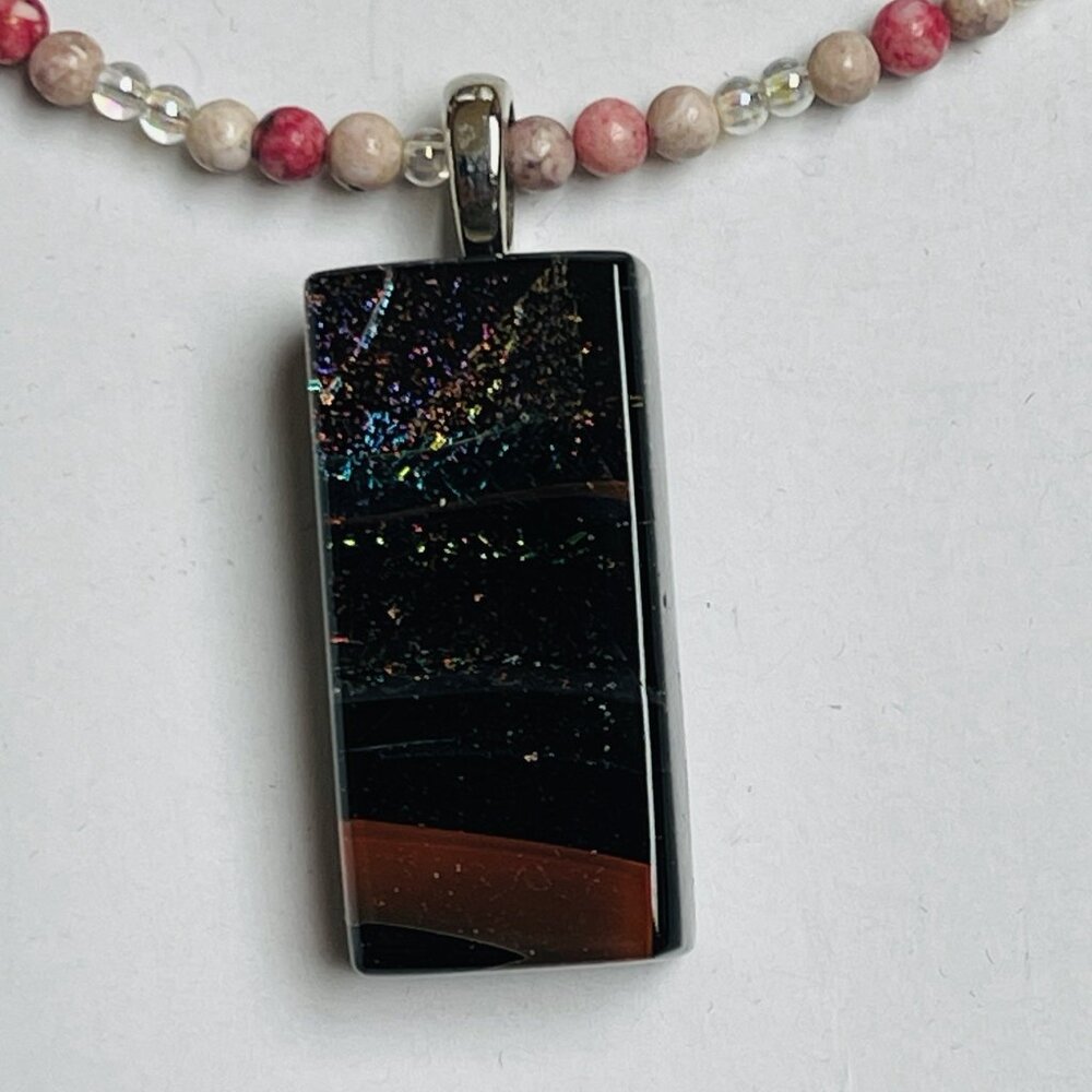 Handmade Necklace Silver Tone Glass Pendant Womens Holiday Gift - Picture 4 of 6